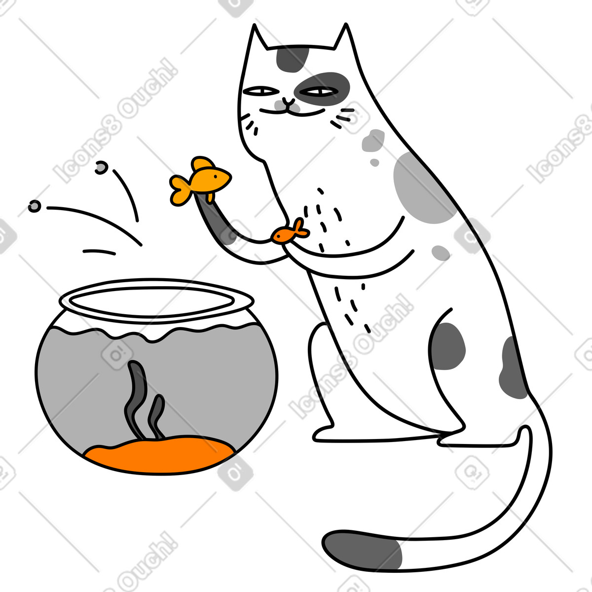 Cat and fish illustration in Purr style download in PNG, SVG
