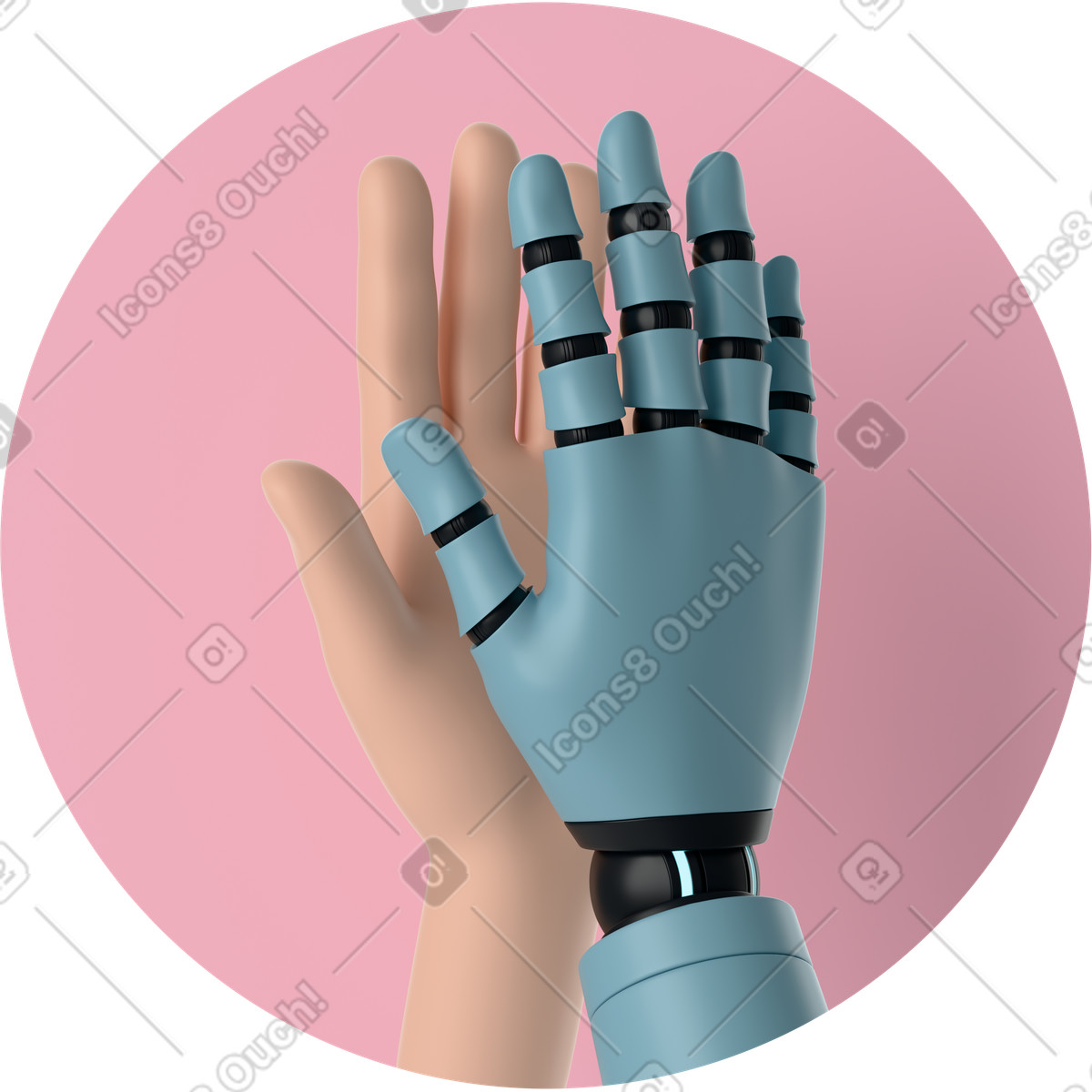 3D Casual life スタイルの AI assistant and human hands high five のイラストをPNG、SVG形式でダウンロード