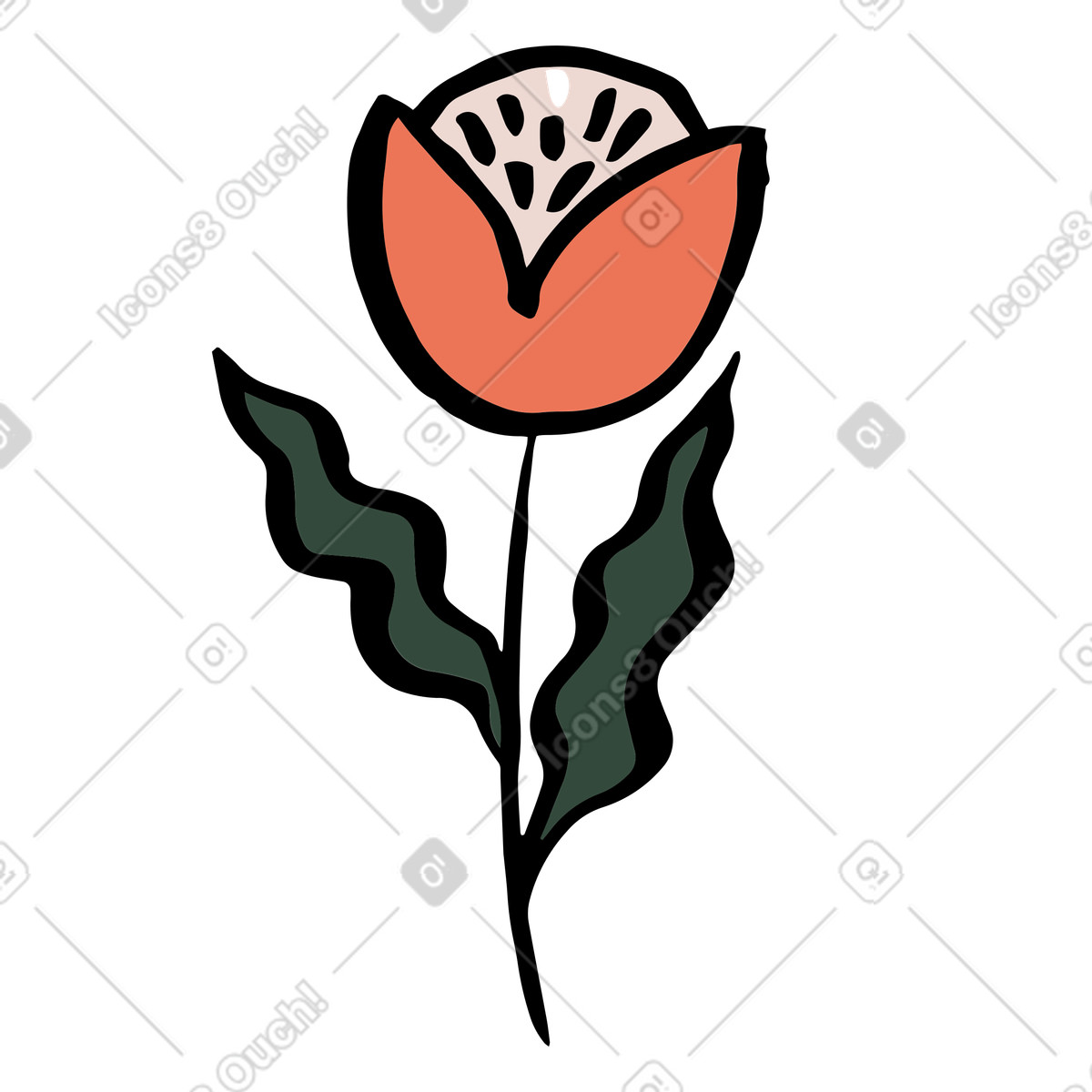 Scandi スタイルの Orange flower with wavy leaves のイラストをPNG、SVG形式でダウンロード