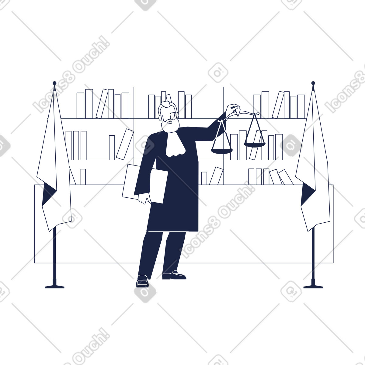 Ilustração de Homem com manto juiz escala em uma mão no estilo Urban Line para baixar PNG, SVG