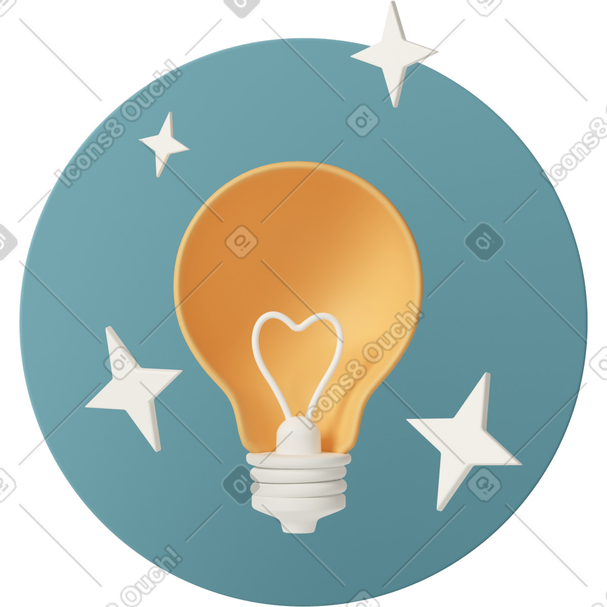Idea lamp with stars illustrazione in stile 3D Casual life scarica in PNG, SVG