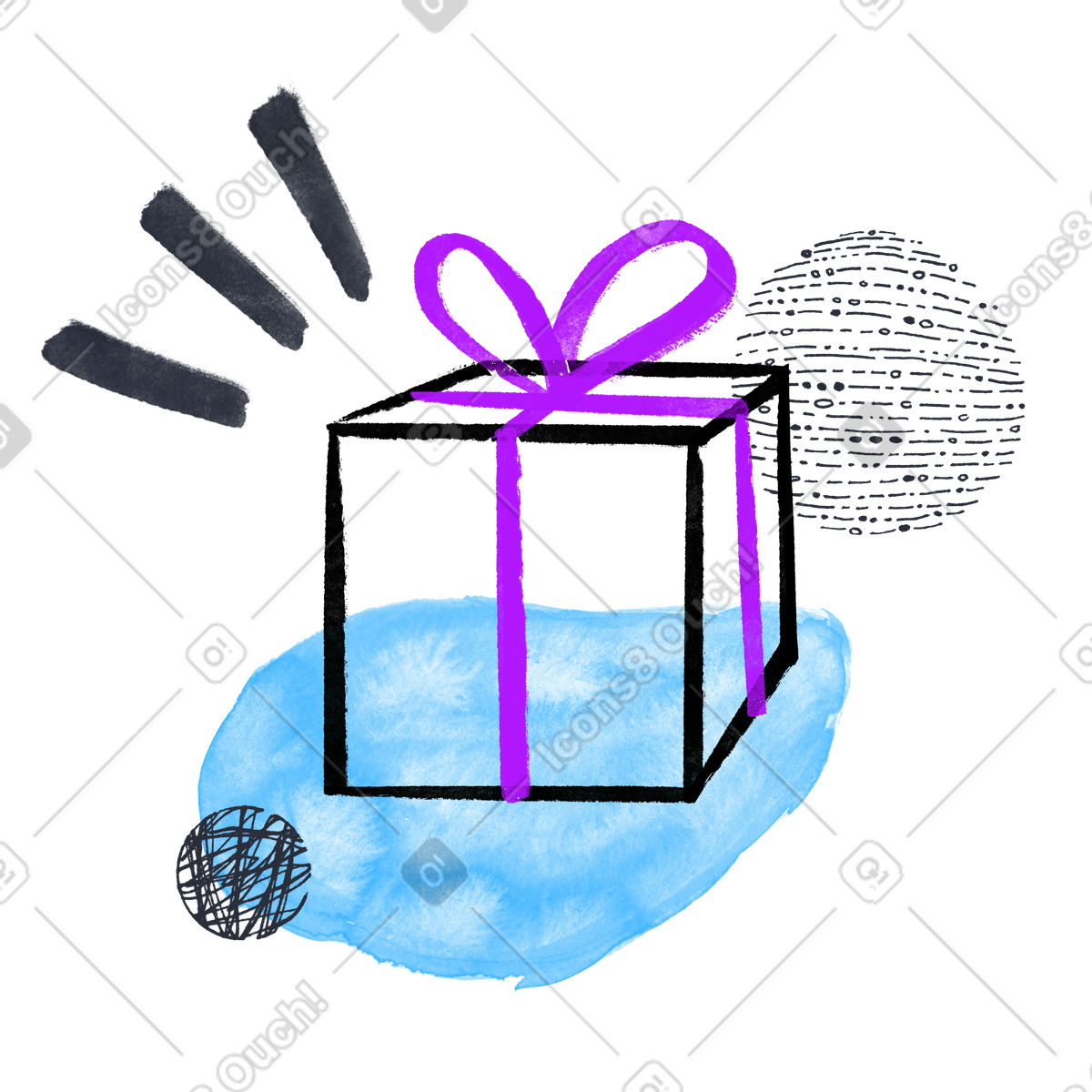 Present box for holiday or birthday illustration in Inky style download in PNG, SVG
