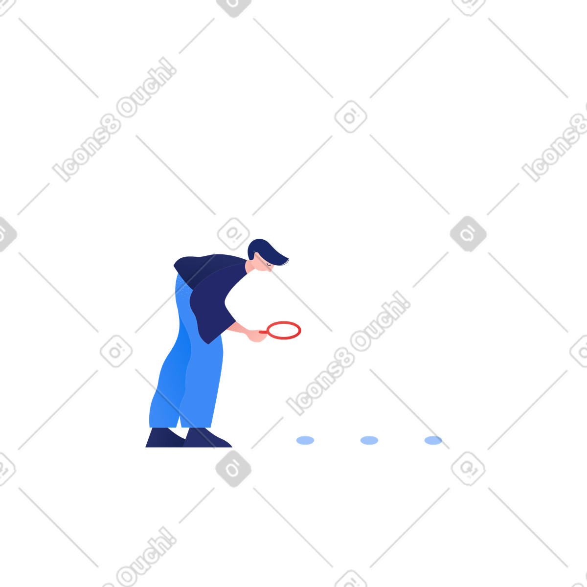 Ilustração de Homem com lupa examina as pegadas em no estilo Clip para baixar em PNG, SVG