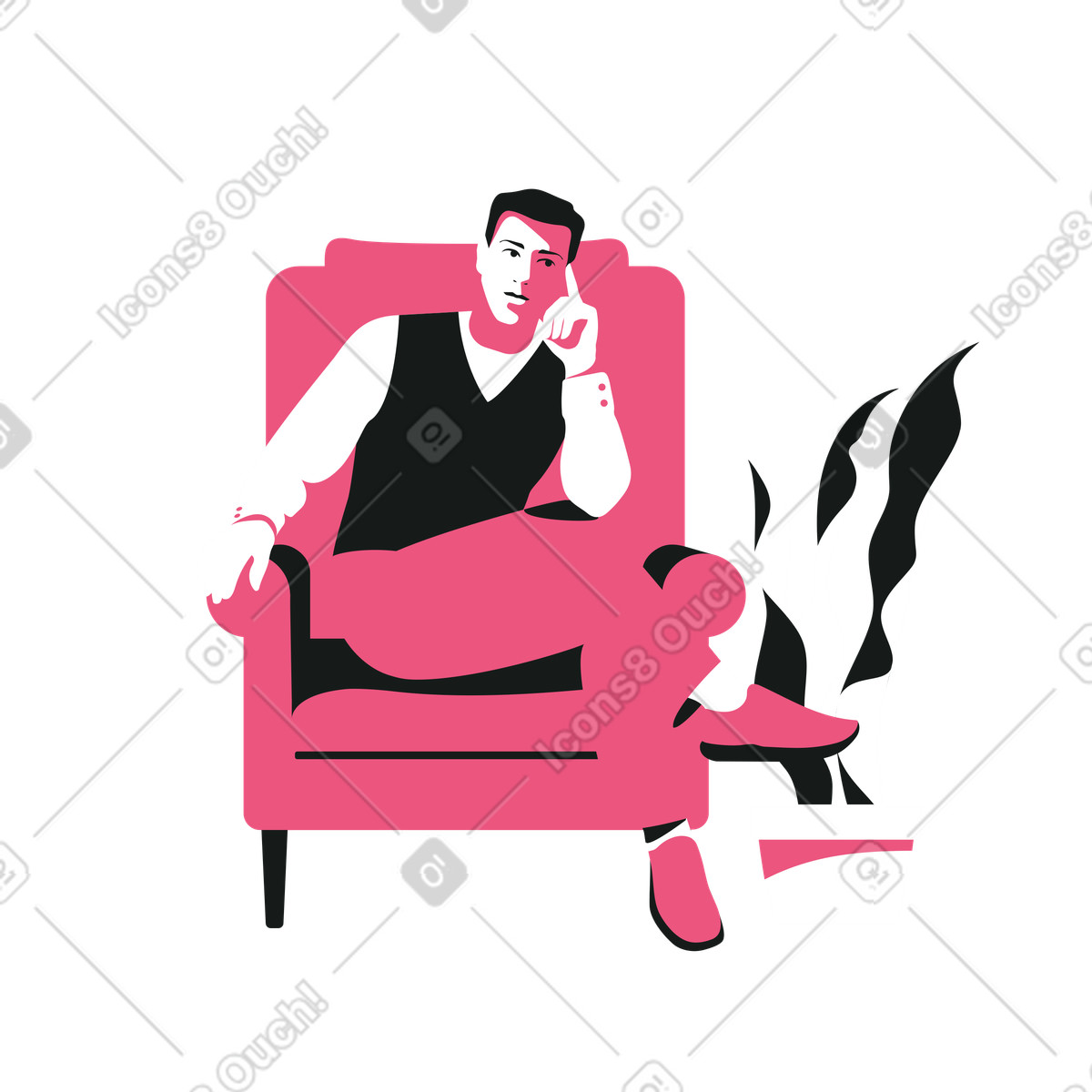 Ilustração de Homem pensativo sentado em uma cadeira no estilo Lounge para baixar PNG, SVG