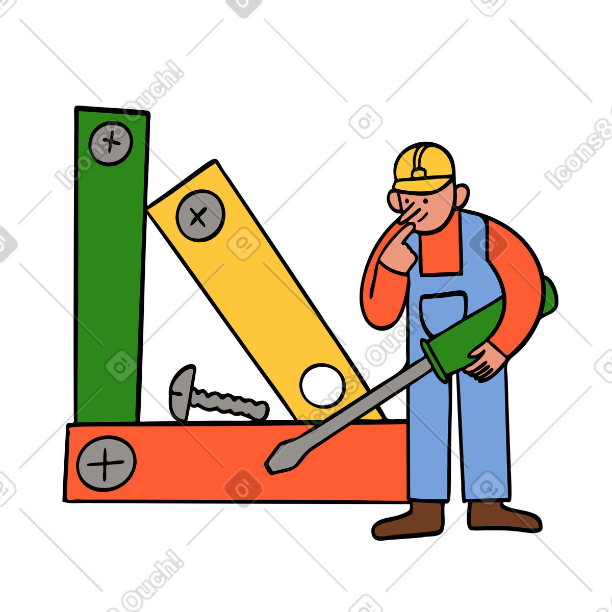Man fixing or building construction illustration in Comic style download in PNG, SVG