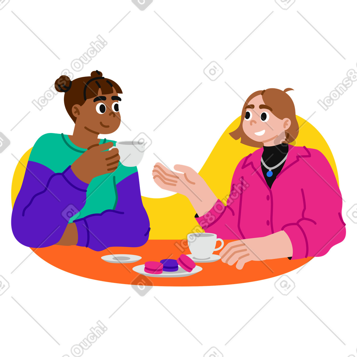 Friends meeting in a cafe illustration Active style download PNG, SVG