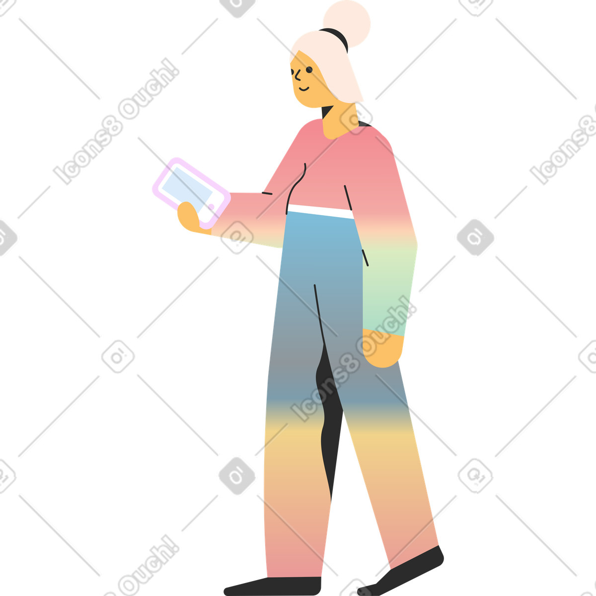 Woman walking with a cell phone illustration in Marginalia style download in PNG, SVG