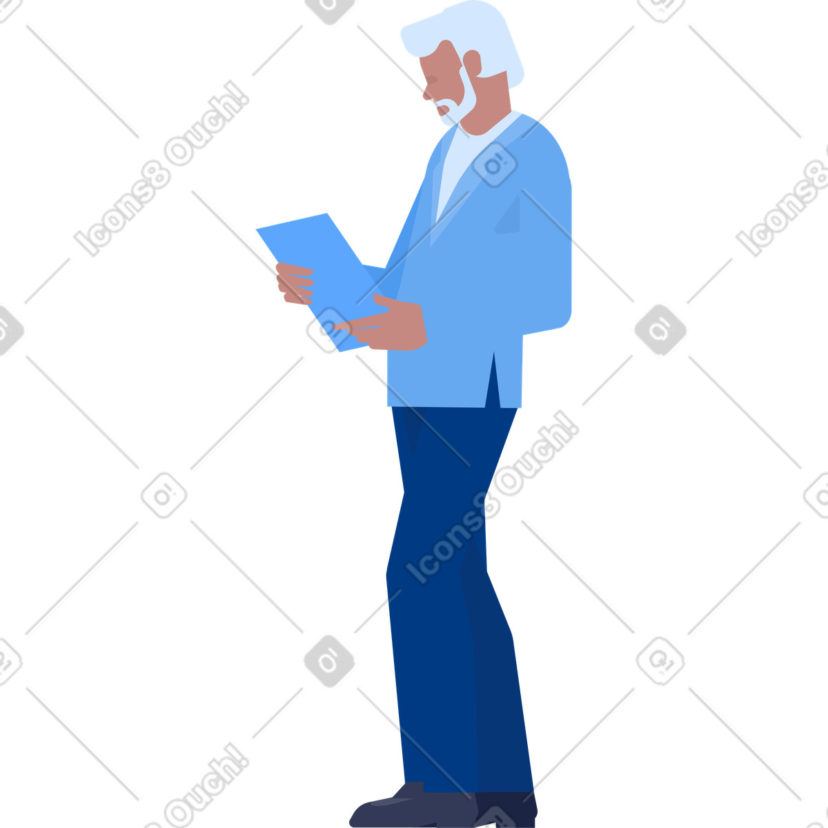 Elderly man holding a folder of documents illustration clipart images collection