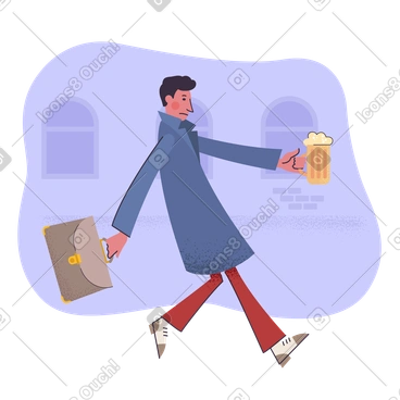 Man walking with a mug of beer on friday night PNG, SVG
