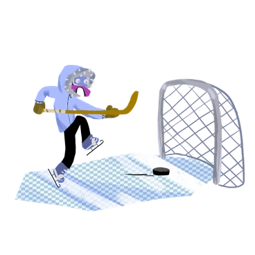 A hockey player shooting a puck on ice - Atomic style illustration