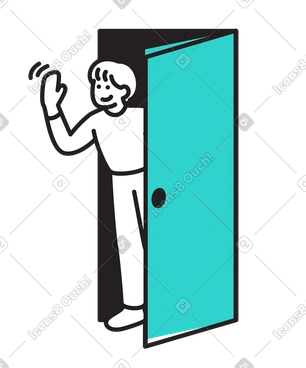 Man waving hello or goodbye in door frame, welcome, farewell PNG, SVG