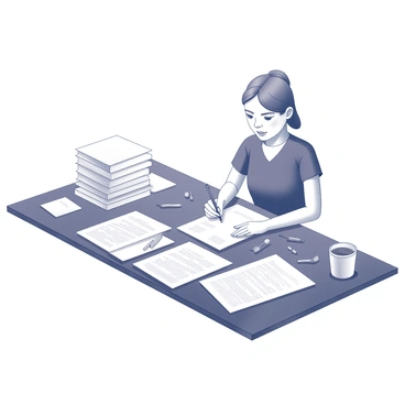 A tabletop cluttered with various job application forms and a focused individual filling them out