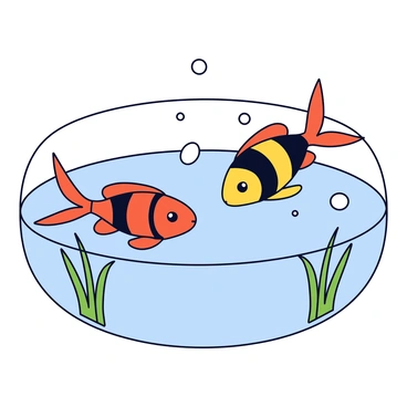 Two angelfish with vibrant orange and black stripes are playfully swimming in circles around each other. The fish have elongated fins that gracefully trail behind them as they maneuver through the water. The clear pond is filled with green aquatic plants that sway gently in the current. Small bubbles rise to the surface, and sunlight filters through the water, creating a shimmering effect on the pond floor.