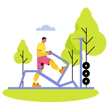 An outdoor gym setting with bright green grass underfoot. A person is performing cable kickbacks, standing with one leg extended backward, using a cable machine. The individual is wearing a colorful athletic outfit, showing determination and focus. In the background, tall trees with lush leaves are visible, providing a natural contrast to the gym equipment. The sky above is clear and blue, adding to the vibrant atmosphere of the scene.