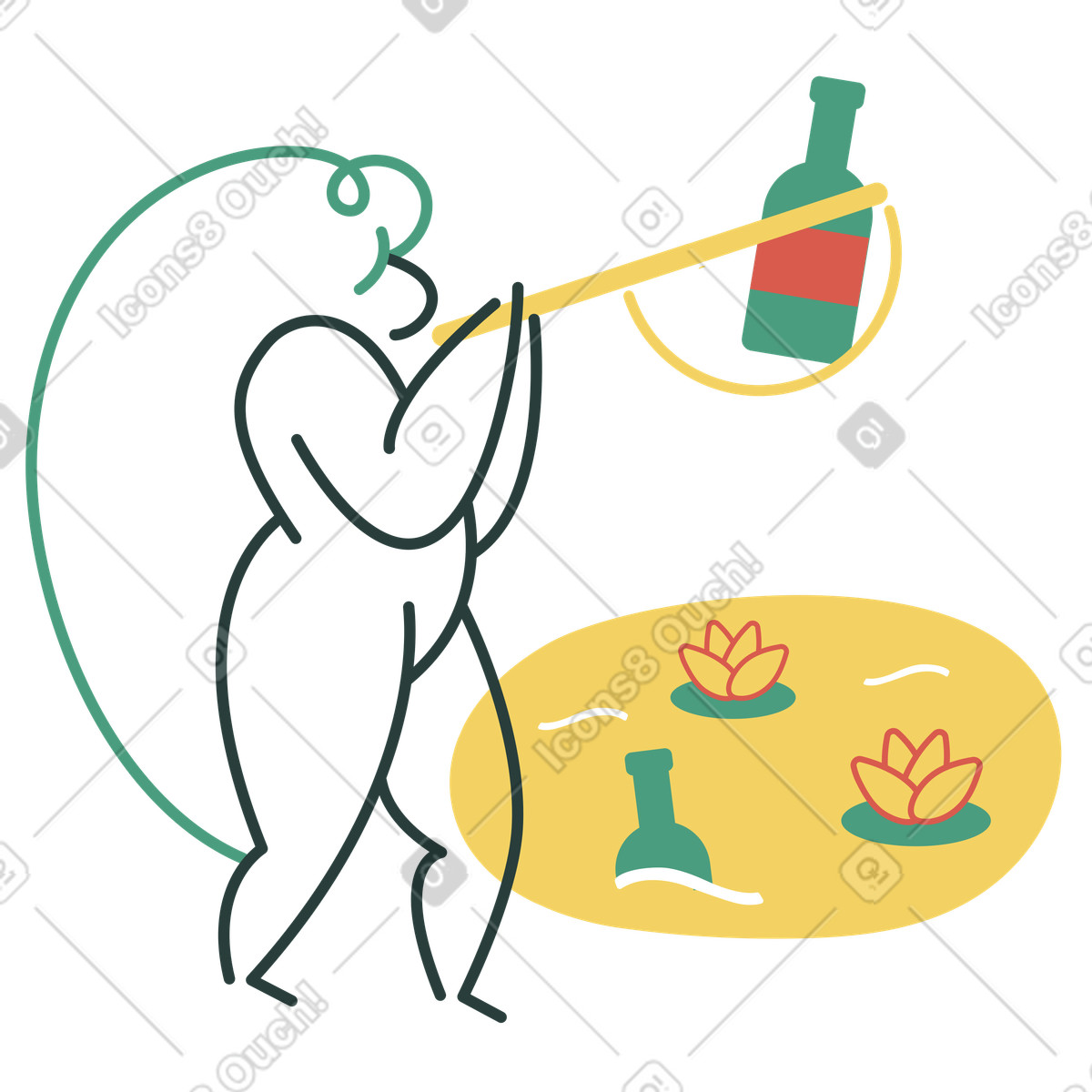 Woman picking trash out of pond illustration in Macaroni style download in PNG, SVG