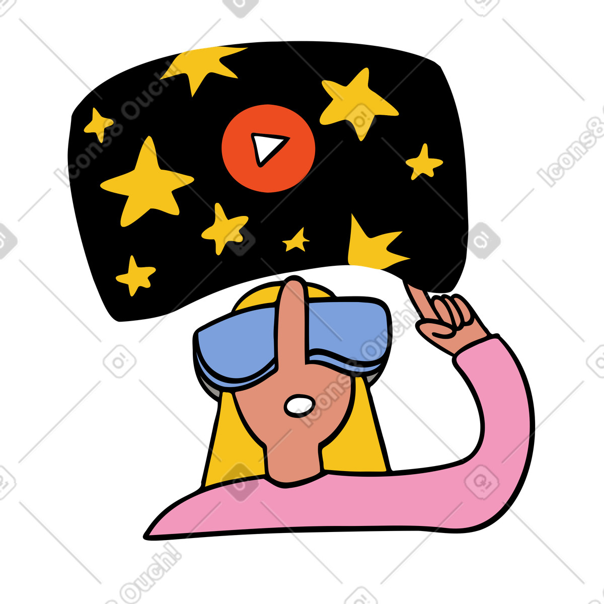Woman using VR glasses illustration in Comic style download in PNG, SVG