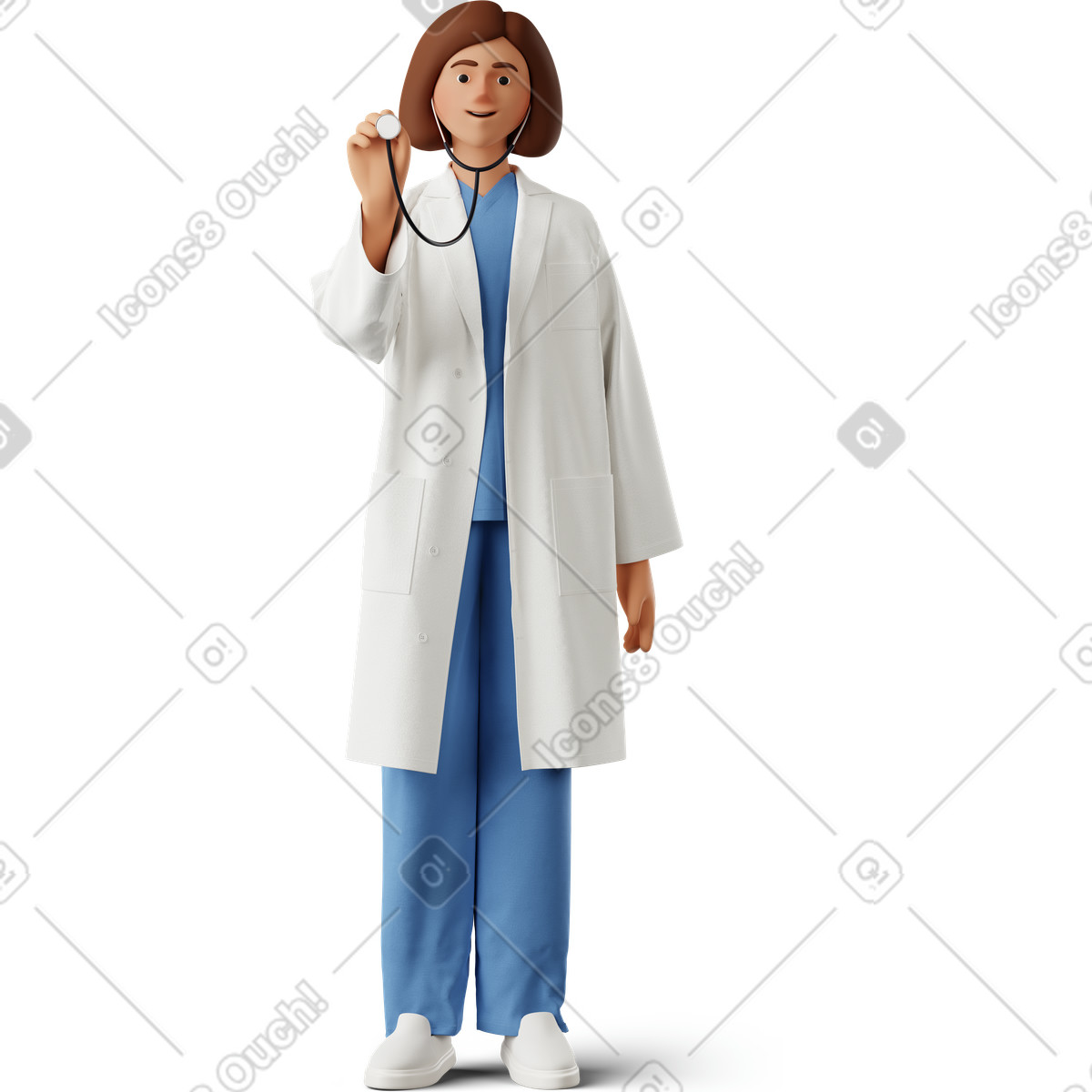 Female doctor with stethoscope-Illustration im 3D Business-Stil als Download in PNG, SVG