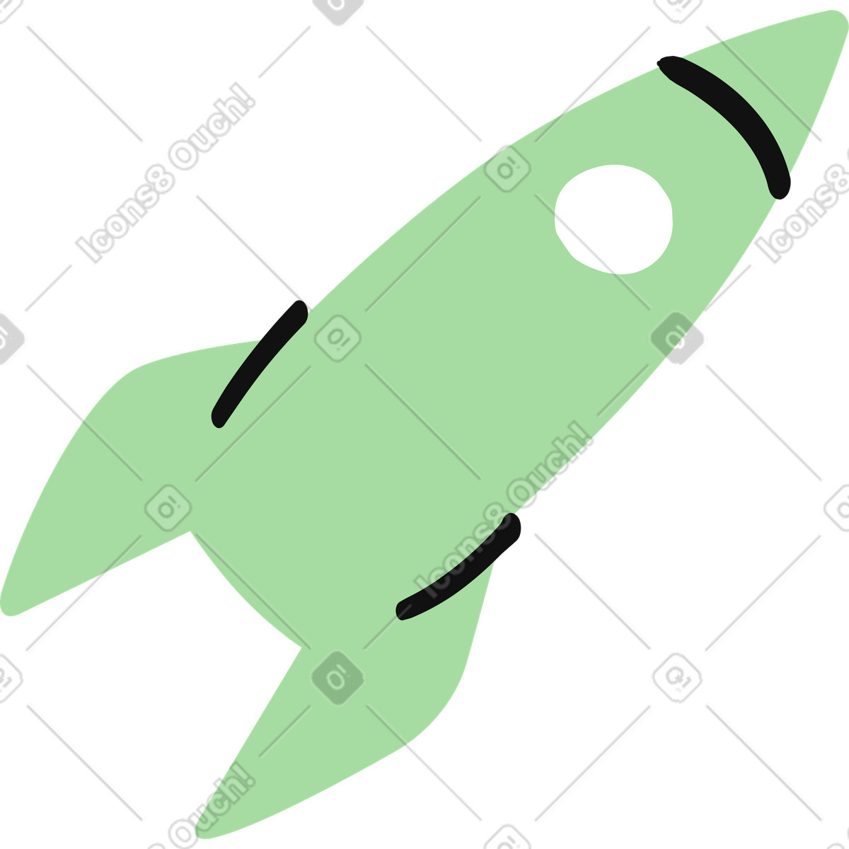 Illustration Rocket ship silhouette with fins and window for space travel dans le style Organic à télécharger aux formats PNG, SVG