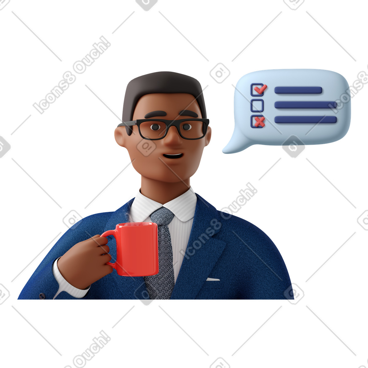 Businessman with coffee mug illustration working clipart image in PNG, SVG, GIF