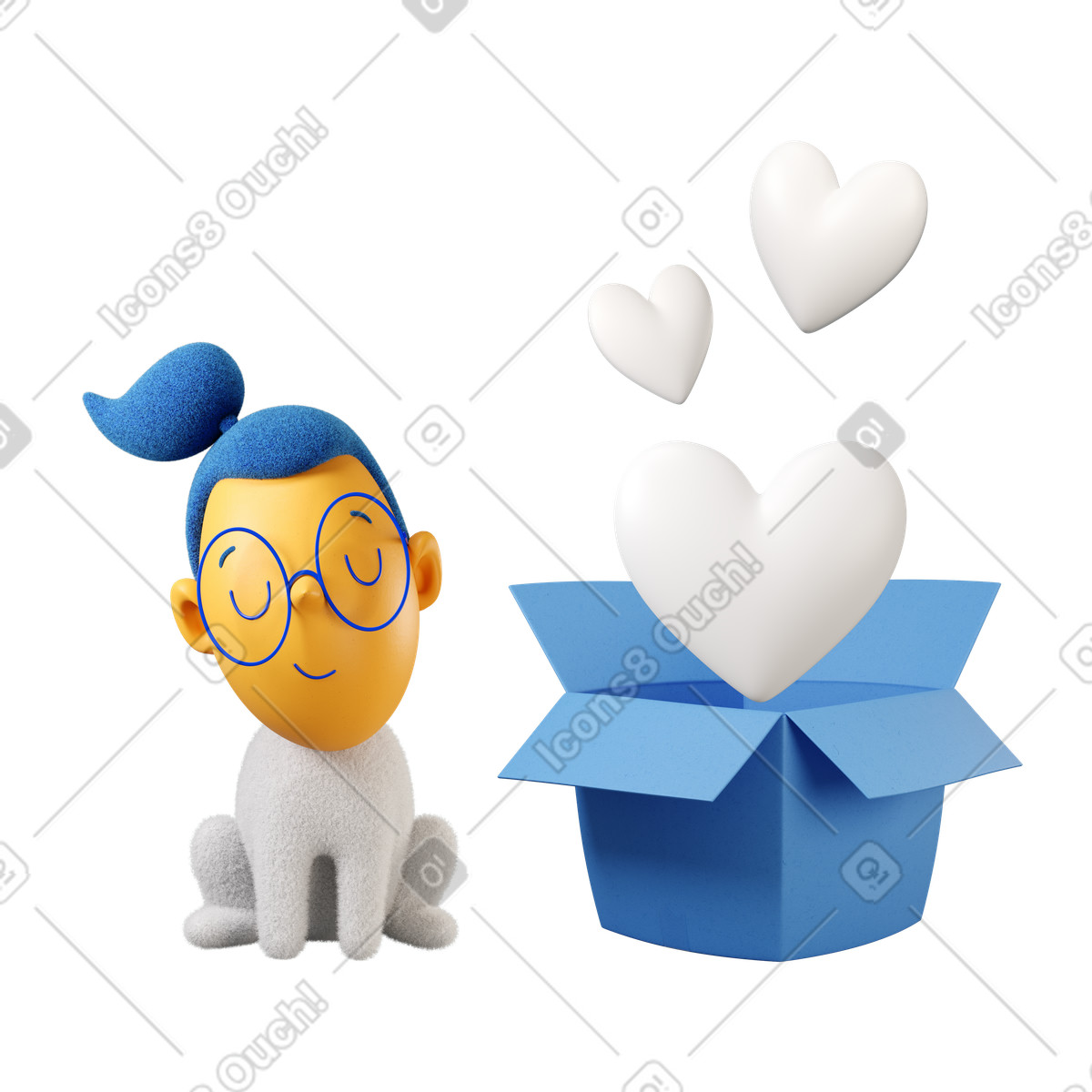 Personaggio che riceve un regalo con amore illustrazione in stile 3D Buddy scarica in PNG, SVG