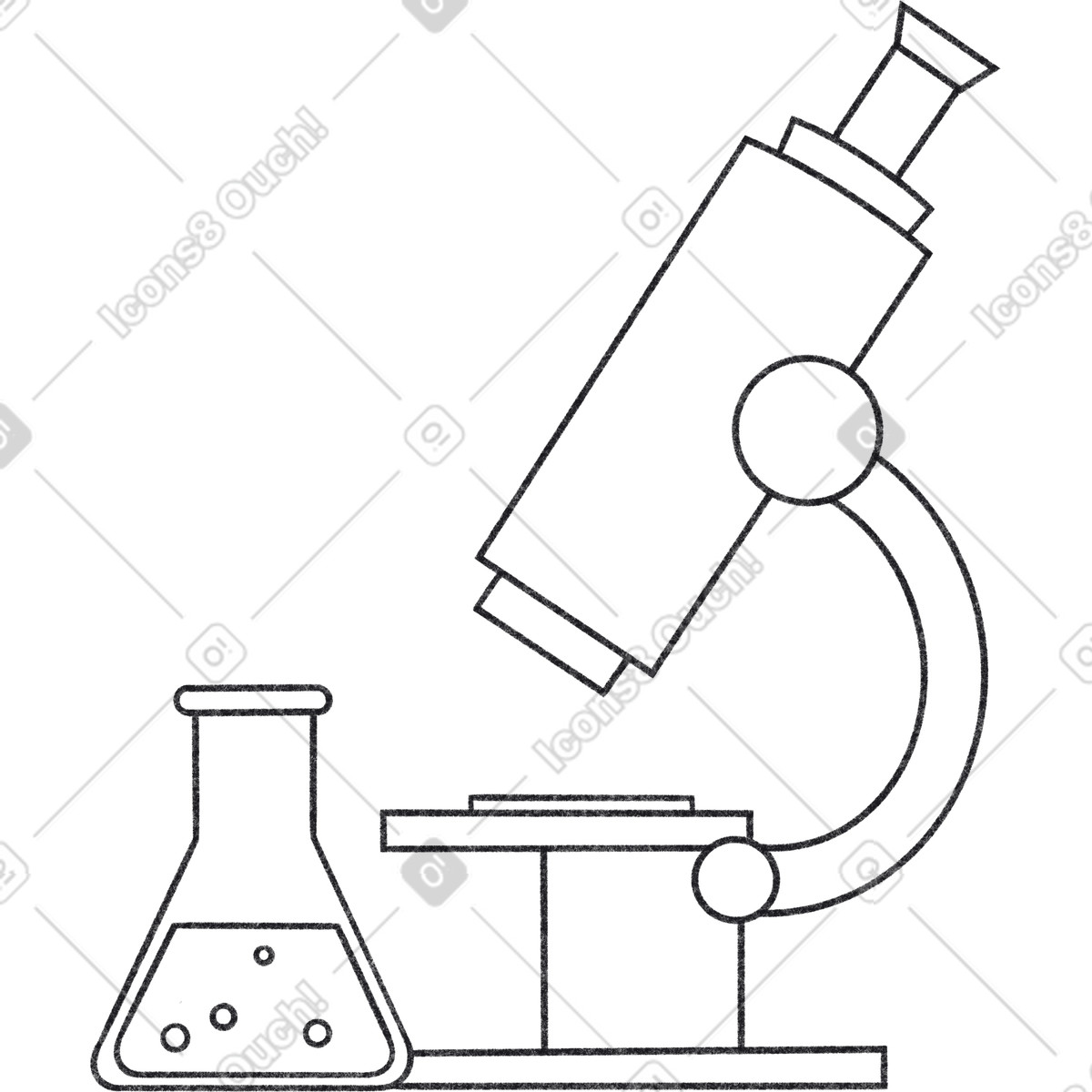 Ilustración Microscope with flask for laboratory research en estilo Bonbon Line a descargar en PNG y SVG