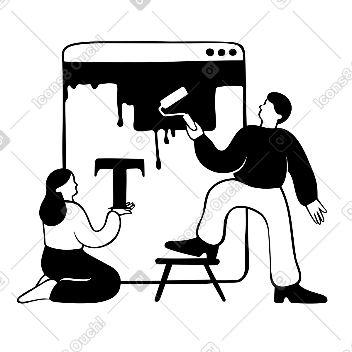 Illustration Homme et femme concevant un site web dans le style Journal à télécharger aux formats PNG, SVG