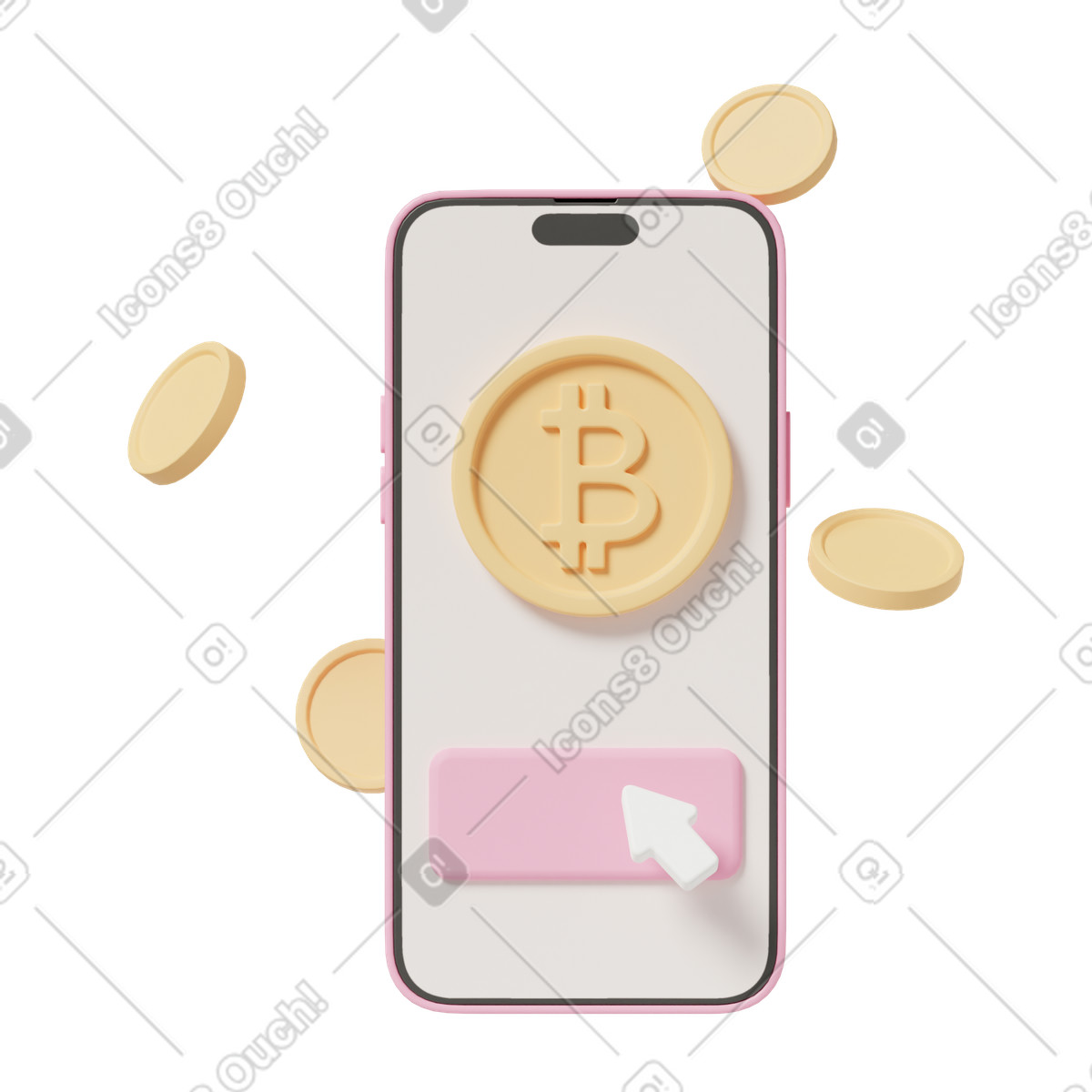 3D Casual life スタイルの Phone bitcoin coins のイラストをPNG、SVG形式でダウンロード