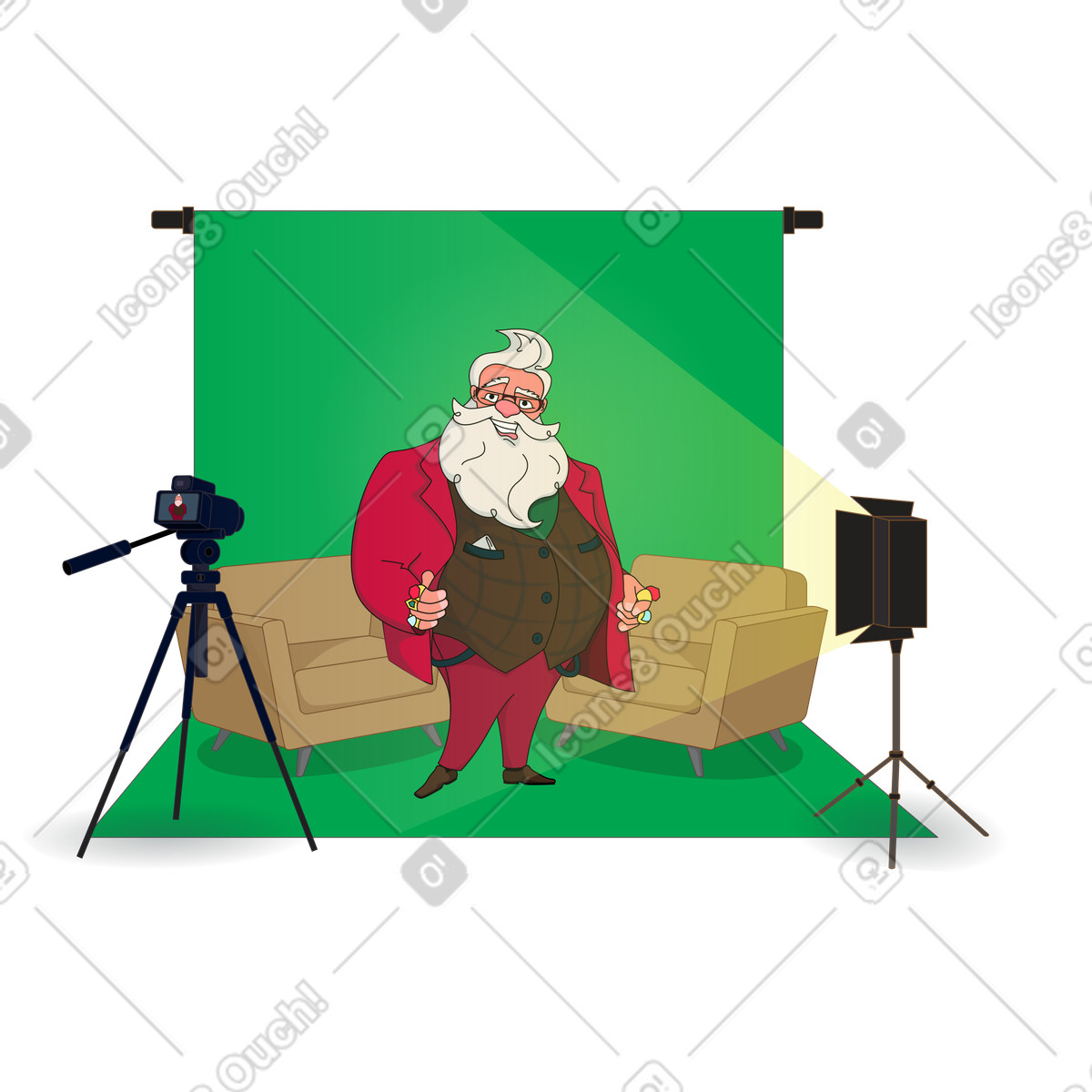 Advertising Nick in the studio illustration Santa Camp style download PNG, SVG