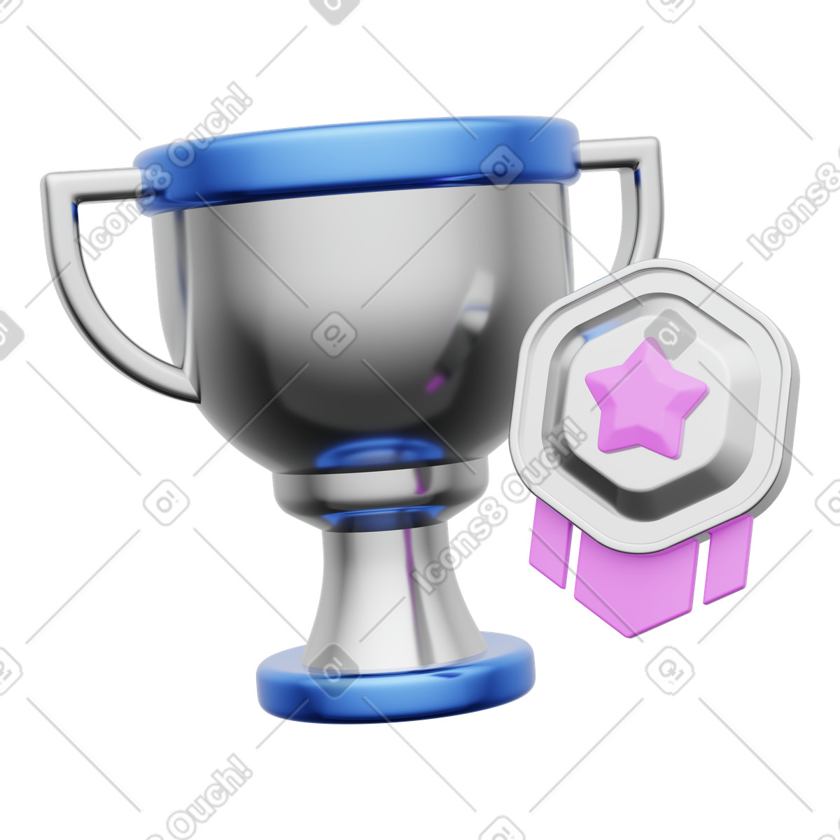 Reward trophy cup and star medal for performance achievement illustration in 3D Playful style download in PNG, SVG
