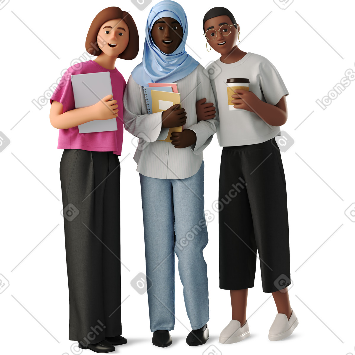 Young women students smiling插图，PNG、SVG格式