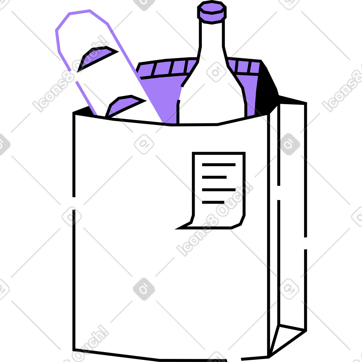 Paper bag with groceries illustration in Amethyst style download in PNG, SVG