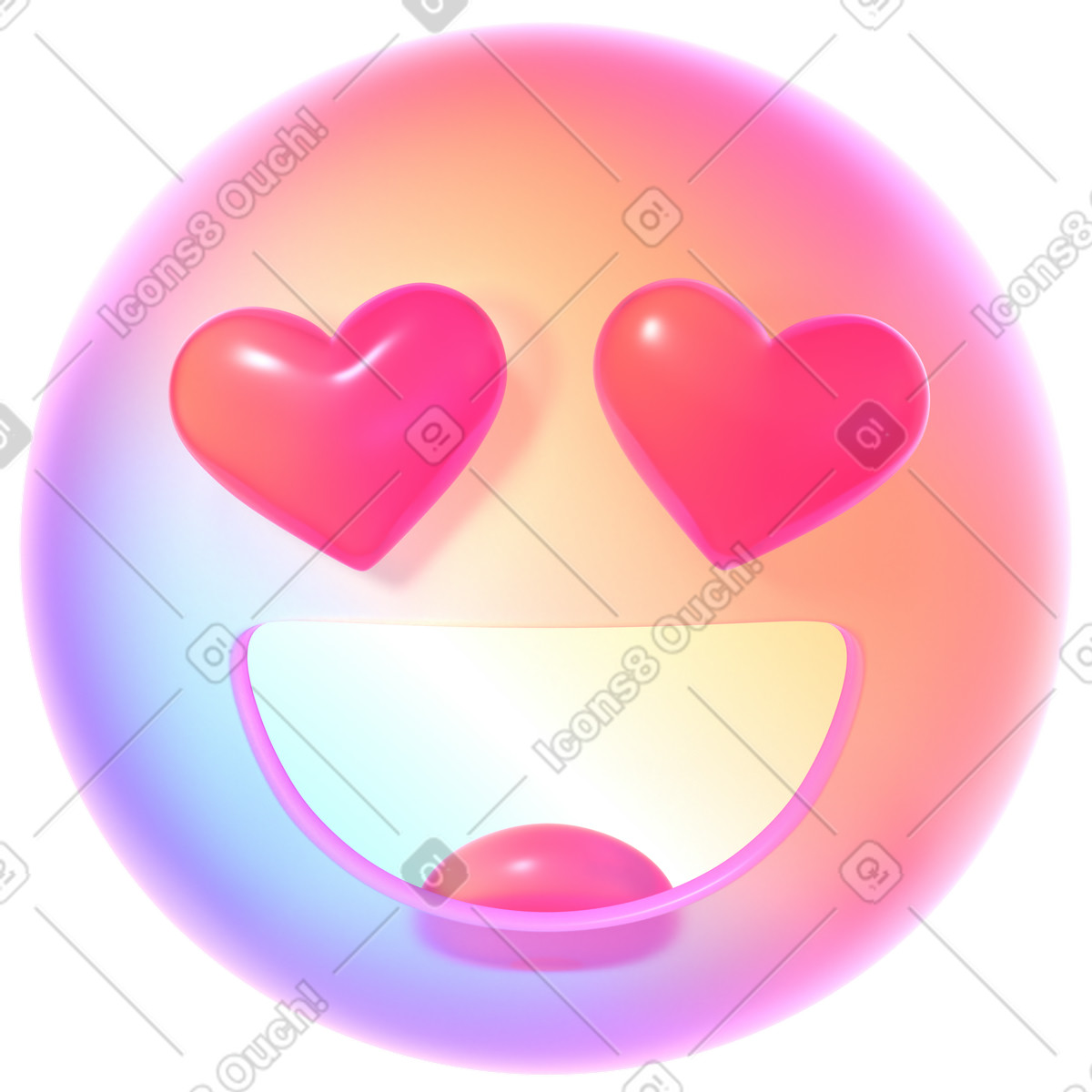 Abstract emoji smiling face with heart eyes animated illustration in 3D Glassy style download in GIF, Lottie (JSON), AE