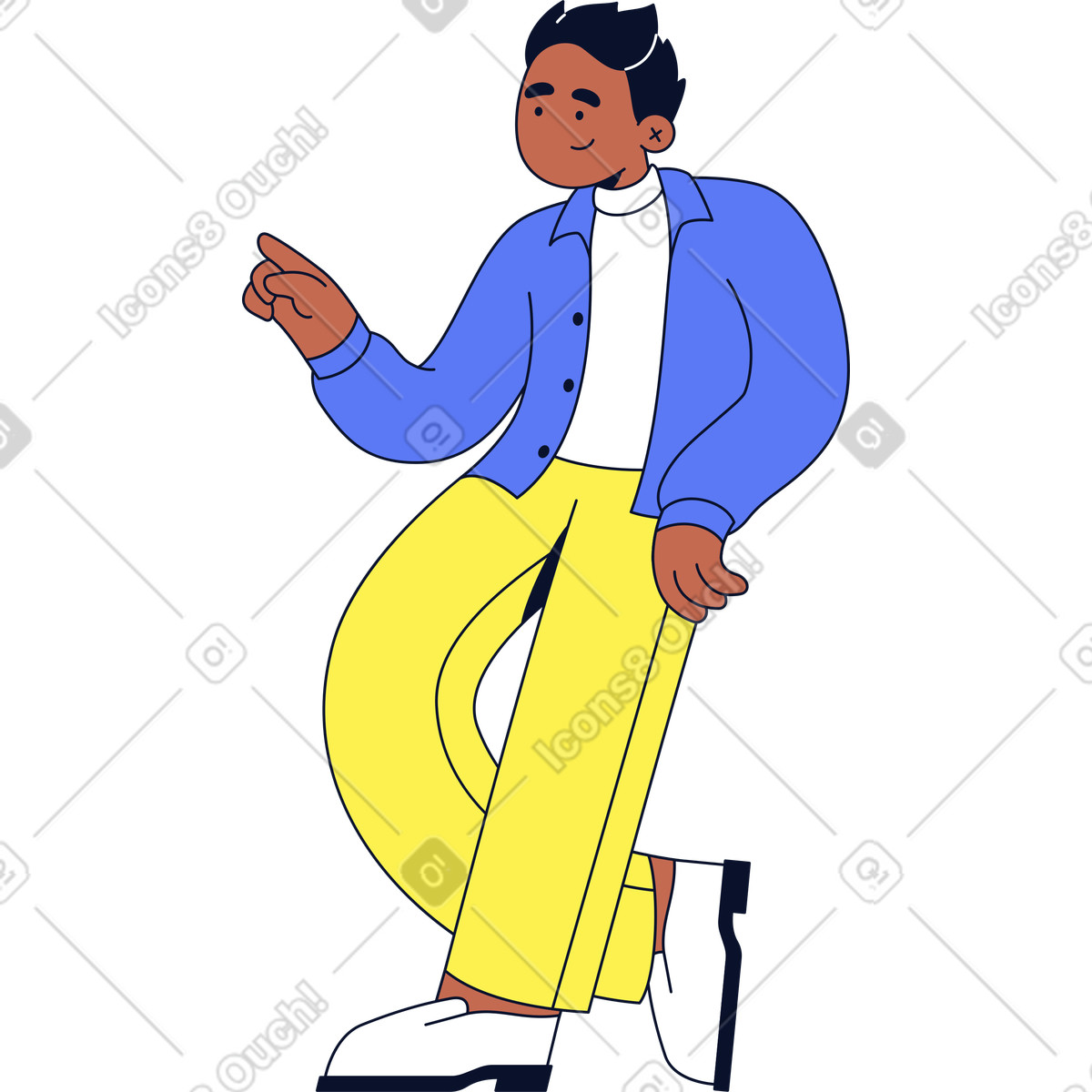 Uomo appoggiato e che indica qualcosa illustrazione in stile Flexy scarica in PNG, SVG