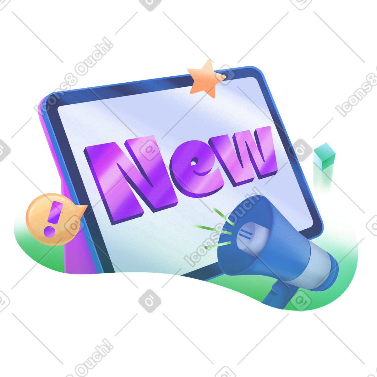 Tablet screen with new sign, Digital update alert illustration in PNG, SVG