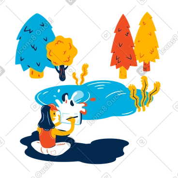 Artist drawing autumn trees and lake PNG, SVG