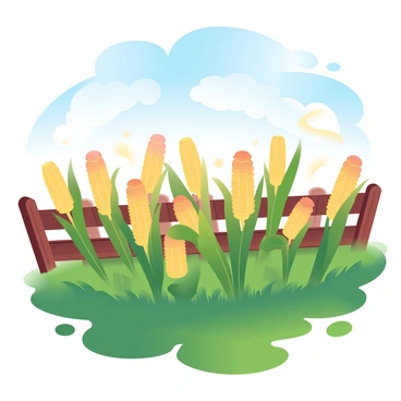 A farm where the crops are tall stalks of candy corn