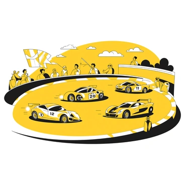 Race cars zooming around a track during an intense speedway competition