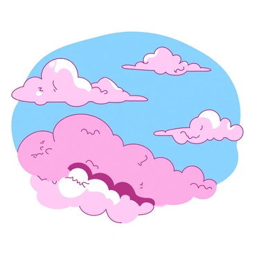 A sky filled with fluffy clouds, predominantly using a duotone of blue and pink. The clouds have varying shapes and sizes, some appearing soft and round while others are more elongated and wispy. The blue sky serves as a backdrop, creating a vibrant contrast with the pink tones of the clouds. The scene captures the play of light as the sun sets, illuminating parts of the clouds with soft highlights and shadows, creating a dynamic composition.