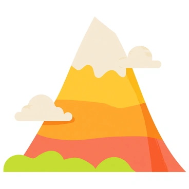 A towering mountain with layers resembling candy corn colors