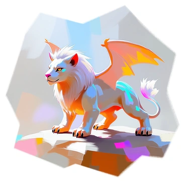 A fantastical creature featuring the majestic head of a lion with a flowing mane, its body adorned with shimmering fish scales that reflect various hues. This creature has large, powerful wings, reminiscent of an eagle's, extending gracefully from its back. Its muscular limbs are strong and clawed, standing firmly on the ground, while its tail is long and serpentine, blending smoothly into the aquatic elements of its scales. The scene captures the creature in a vibrant landscape, showcasing its unique blend of terrestrial and aquatic forms.