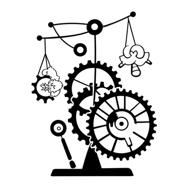A kinetic sculpture composed of intricate gears interlocking with one another, and pendulums swinging in a rhythmic motion. The gears are of various sizes, some larger and others smaller, creating a complex network of movement. The pendulums hang from a central axis, gracefully swinging back and forth. Each element of the sculpture appears to be in harmonious motion, contributing to an endless cycle of movement. The overall structure is robust, showcasing the mechanical precision and artistry involved in its design.