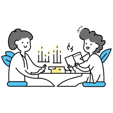 Two friends sitting in a serene spa environment, surrounded by soft lighting and lush greenery. One friend, with long brown hair tied back, is wearing a white spa robe and smiling while holding a brochure that reads "Refer-a-Friend Wellness Package." The other friend, with short curly hair, is also in a white robe, leaning forward with interest. In the background, there are candles and a small fountain, creating a relaxing atmosphere.