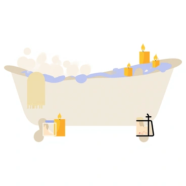 A relaxing bubble bath with smooth foam and candles around the tub