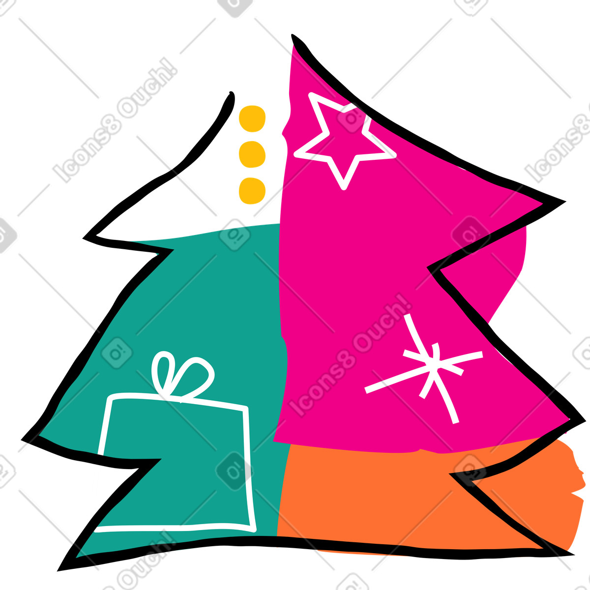 Puzzle 스타일의 Decorated Christmas tree and wrapped gift 일러스트레이션 PNG, SVG 다운로드