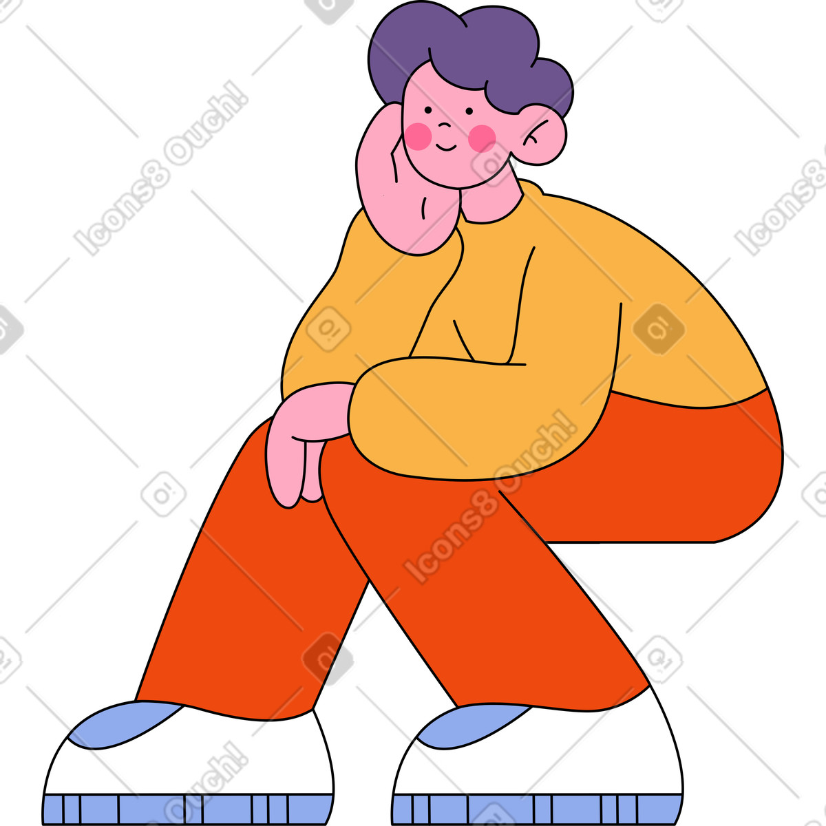 Illustration Homme en pantalon rouge assis avec sa tête appuyée dans main le style Bloom à télécharger aux formats PNG, SVG