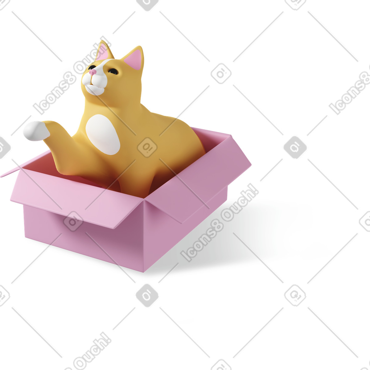 3D Casual life 스타일의 Cat in box 일러스트레이션 PNG, SVG 다운로드