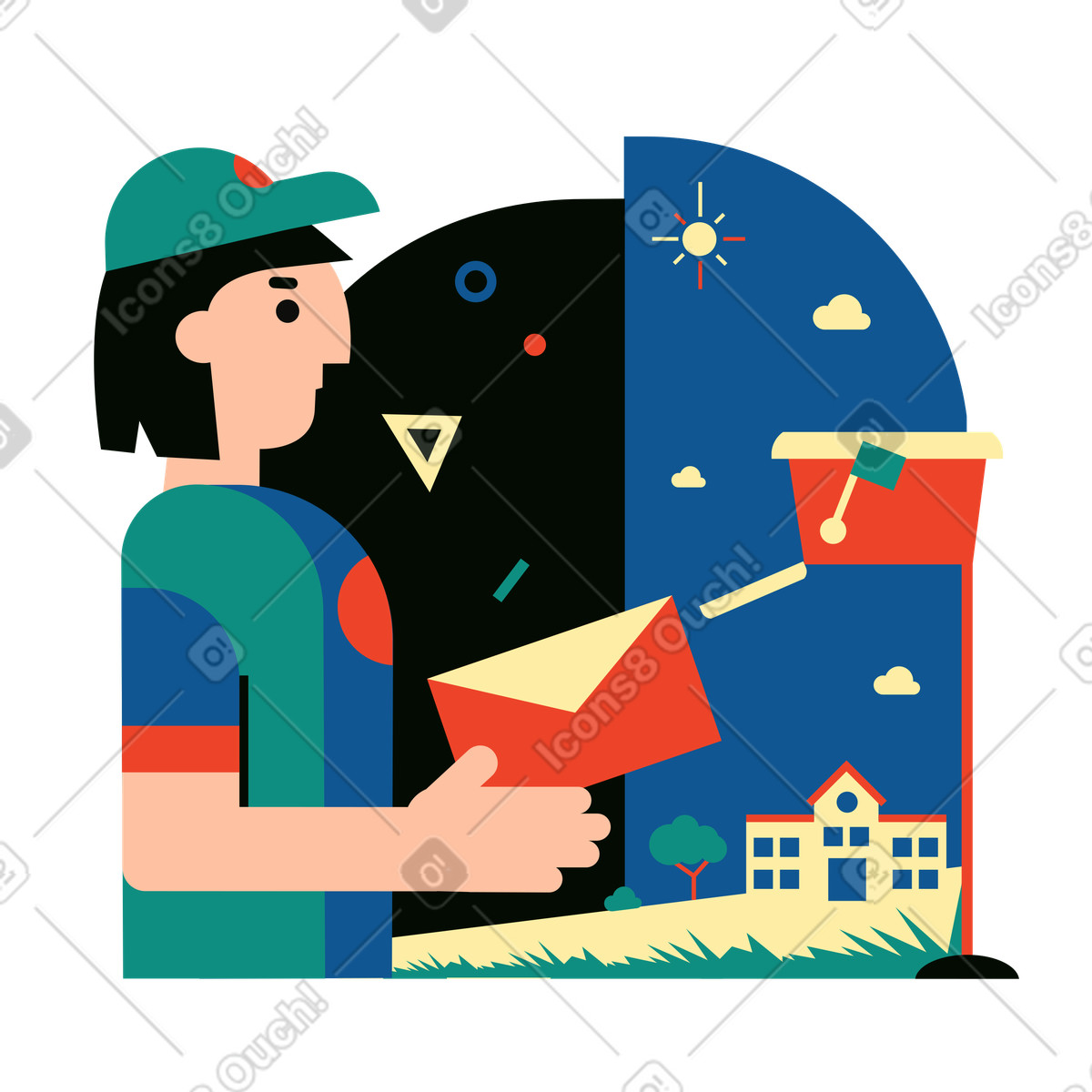 Postbote liefert einen brief an den briefkasten-Illustration im Polar-Stil als Download in PNG, SVG