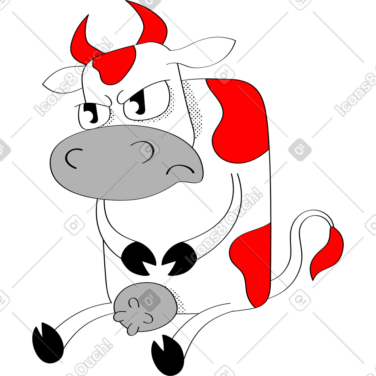 Kuh-Illustration im Looney-Stil als Download in PNG, SVG