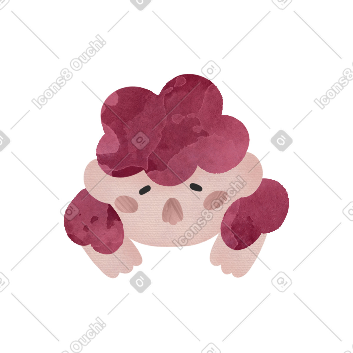 Papery スタイルの Child head with textured red hairstyle and blush detail のイラストをPNG、SVG形式でダウンロード