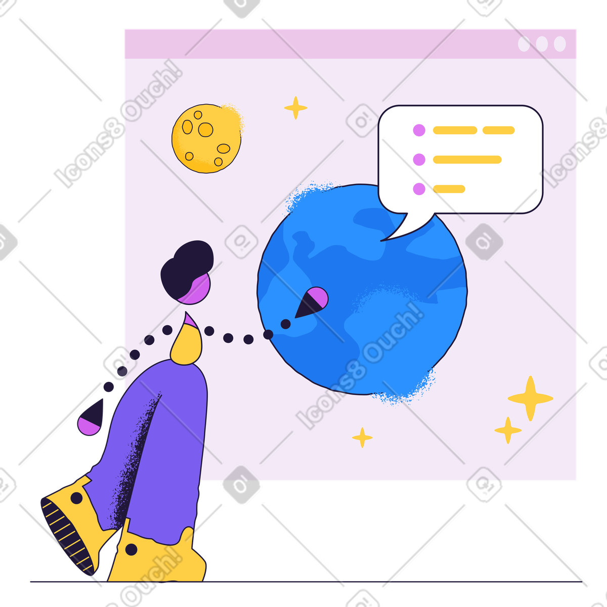 Student interacting with Earth on digital screen, Online learning and global education illustration in Conifer style download in PNG, SVG
